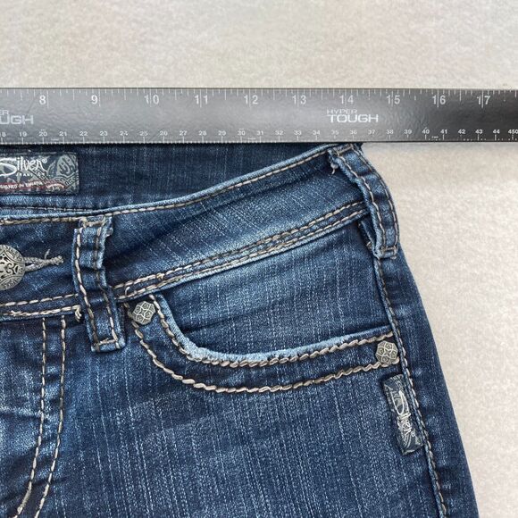 Silver Jeans Suki Surplus Women's 28x30 Bootcut Dark Blue Stretch Denim Grunge - Picture 8 of 16